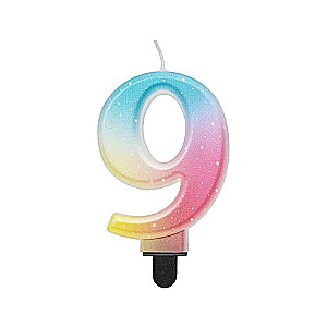 Candle for cake 9, pastel ombre, 8cm.