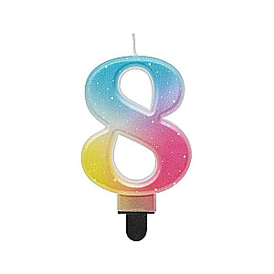 Birthday Candle 8, pastel ombre, 8cm.