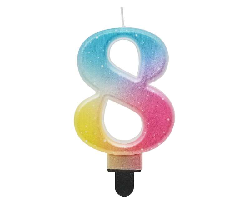 Birthday Candle 8, pastel ombre, 8cm.
