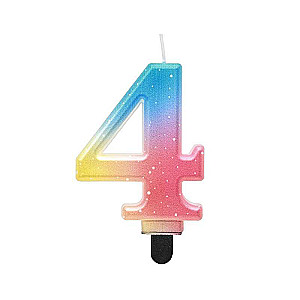Birthday Cake Candle 4, pastel ombre, 8cm.