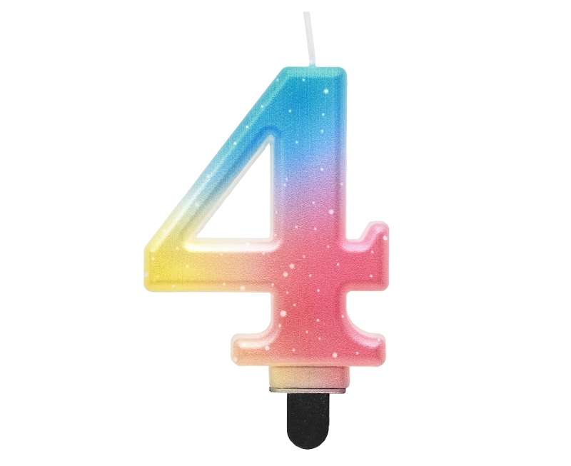 Birthday Cake Candle 4, pastel ombre, 8cm.