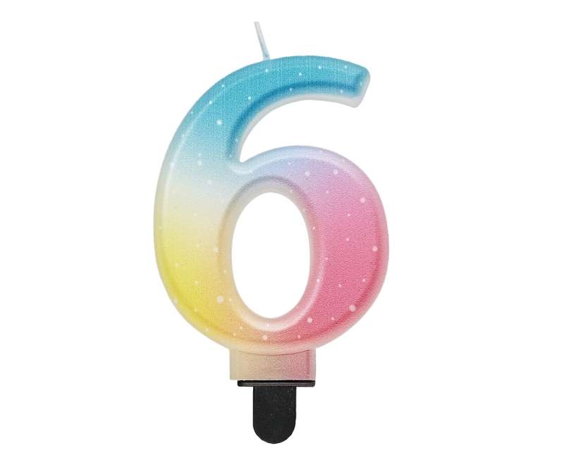 Cake candle 6, pastel ombre, 8cm.