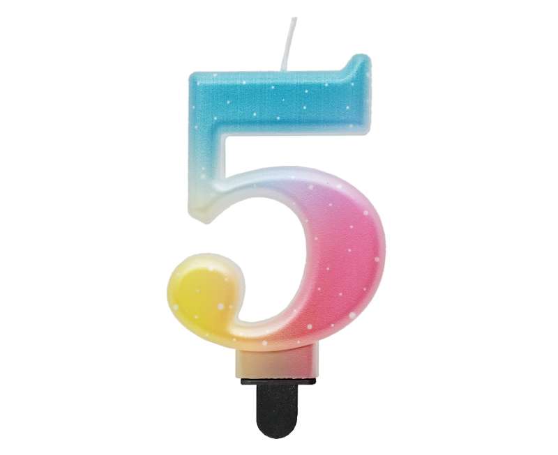 Birthday Candle 5, pastel ombre, 8cm.