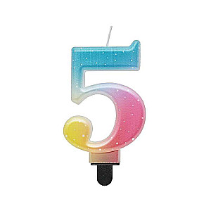 Birthday Candle 5, pastel ombre, 8cm.