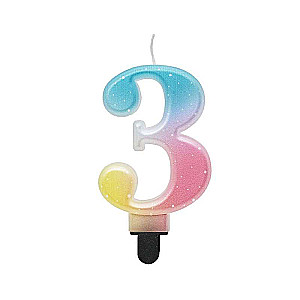 Cake candle 3, pastel ombre, 8cm.