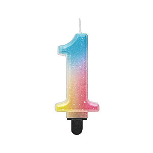Birthday candle 1, pastel ombre, 8cm.