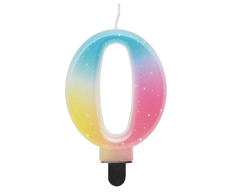 Cake candle 0, pastel ombre, 8cm.