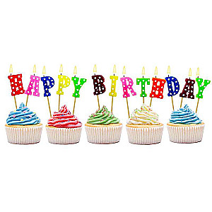 Set of 13 Happy Birthday Candles 7cm assorted