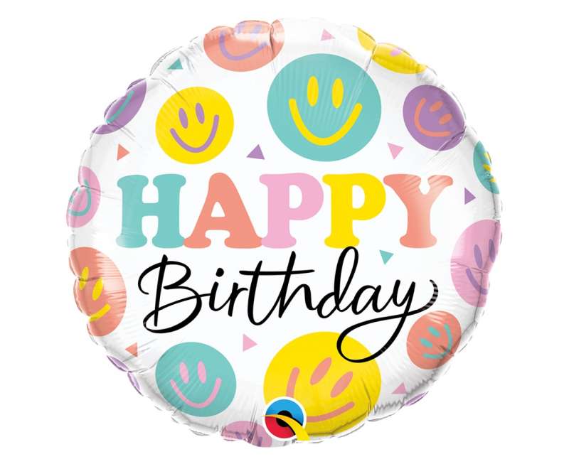 Folienballon 18/46cm. Happy Birthday - Farbige Lächeln