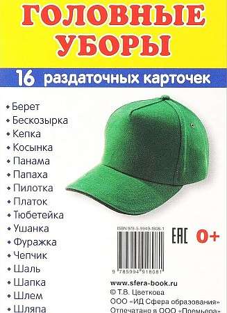 Set of cards - Headwear. 16 handout cards with text