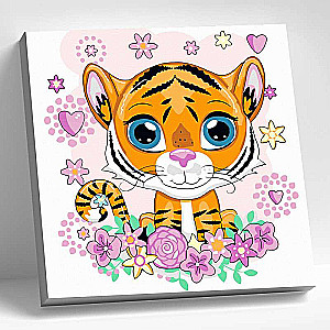 Number Painting 20X20  TIGER CUB WITH FLOWERS  13 colors 
