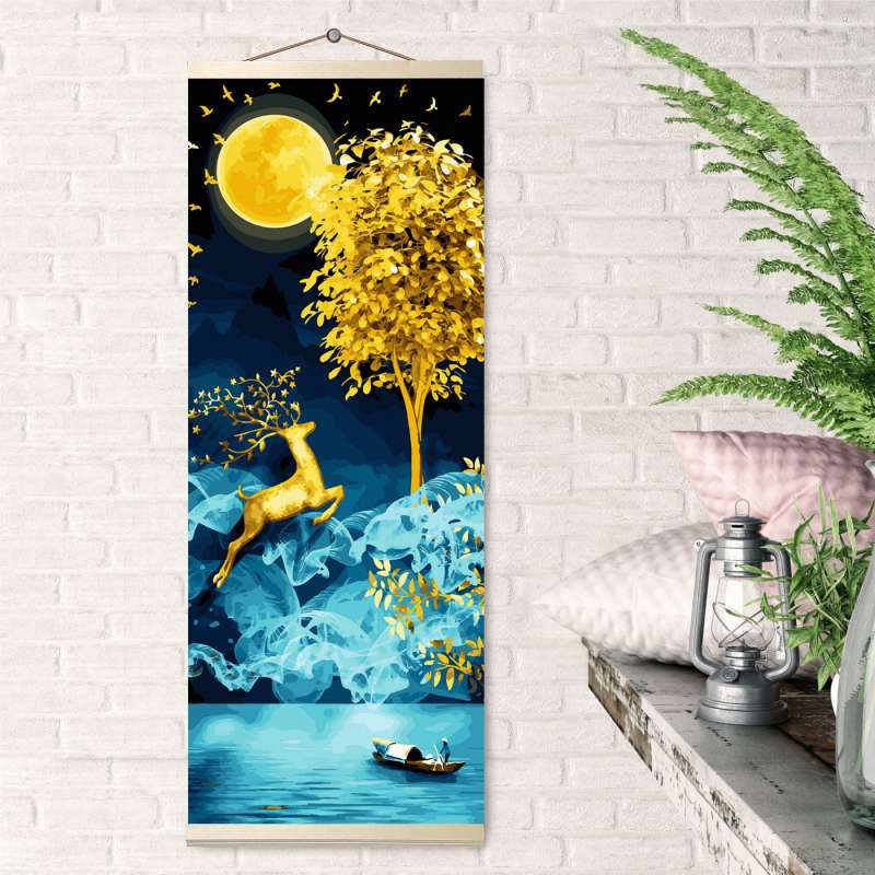 Numbered Painting 35X90 Color Canvas PANEL. GOLDEN DEER 30 colors