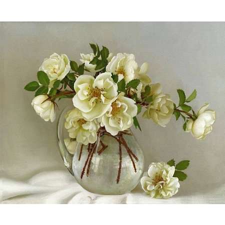 Painting by numbers 40x50 BUZIN. WHITE ROSES 24 colors