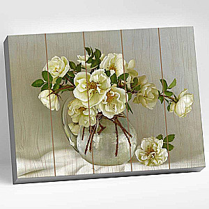 Numbered Painting on Wood 40x50 BUZINA. WHITE ROSES 24 colors