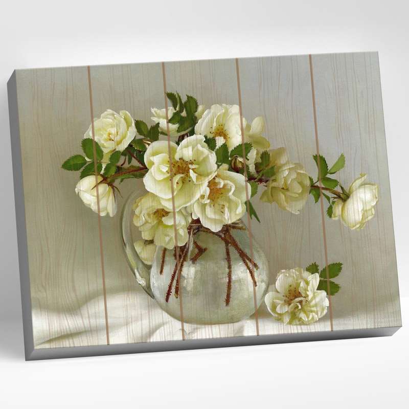 Numbered Painting on Wood 40x50 BUZINA. WHITE ROSES 24 colors