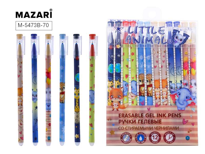 Gelu pildspalvu komplekts ar dzēšamām tintēm LITTLE ANIMAL, 12 gab.