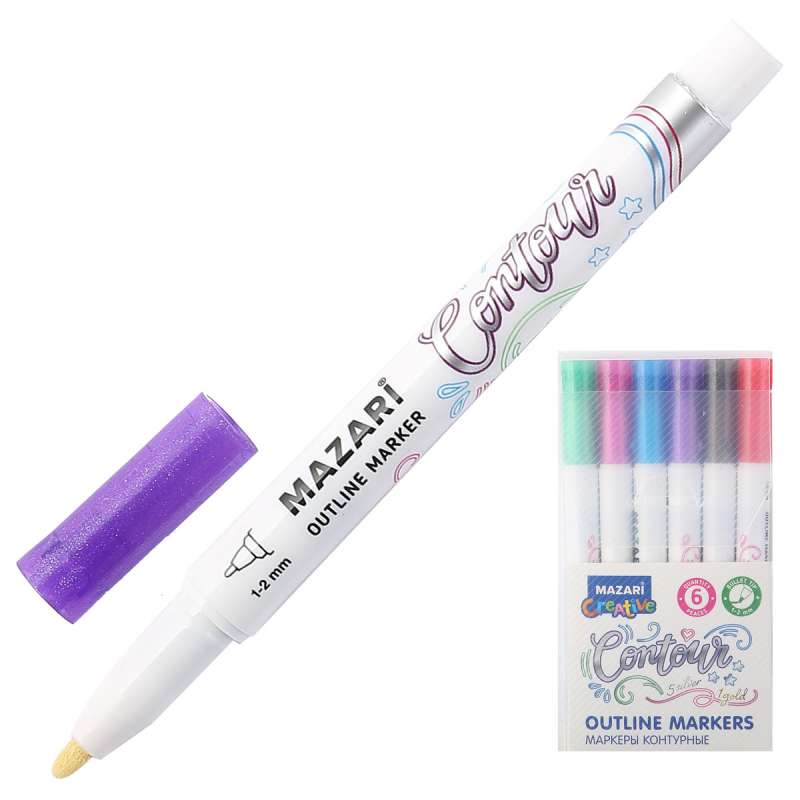CONTOUR outline marker set, 6 colors