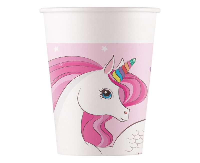 Paper Cups 200ml, 8pcs. Unicorn Rainbow Colors