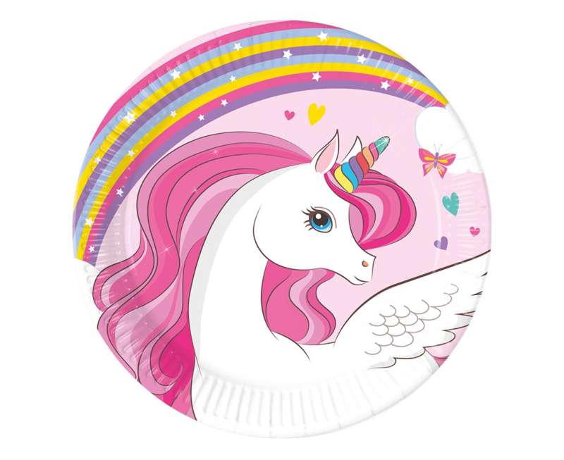 Paper plates 20cm, 8pcs. Unicorn Rainbow Colors