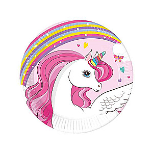 Paper plates 20cm, 8pcs. Unicorn Rainbow Colors