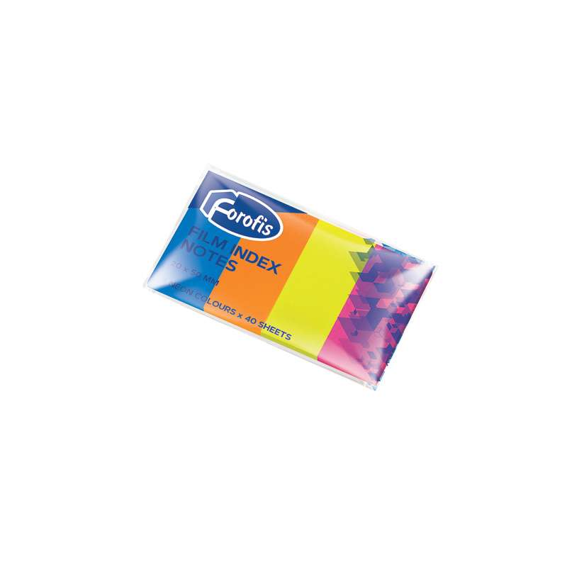 FOROFIS Plastic Indexes 4 Neon Colors x 40 sheets 20x50mm