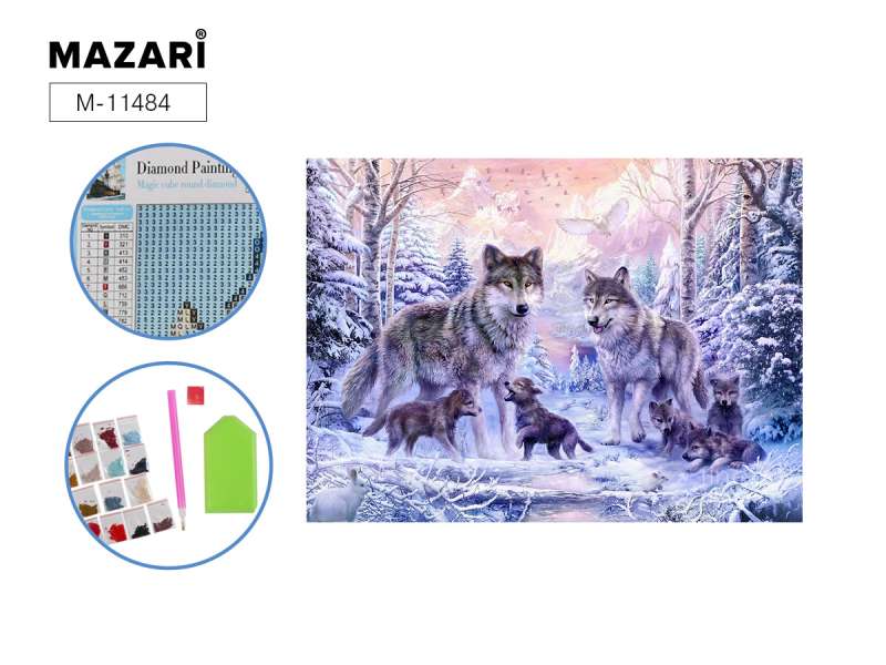 Diamond Mosaic FAMILY OF WOLVES, layout size 20x25 cm