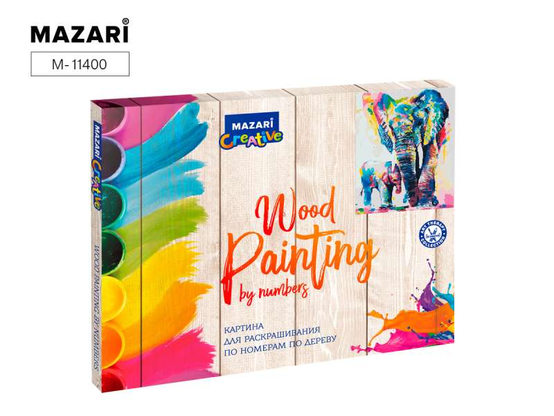 Painting for coloring by numbers on wood 40x50 cm BRIGHT ELEPHANTS, 1 design