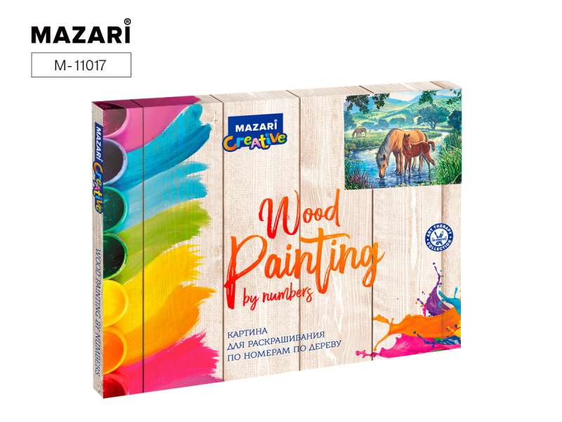Painting for coloring by numbers on wood 30*40 cm HORSE AND FOAL, 1 design