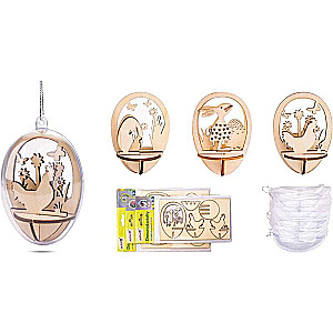 Easter set of acrylic eggs with wooden figures, 8cm