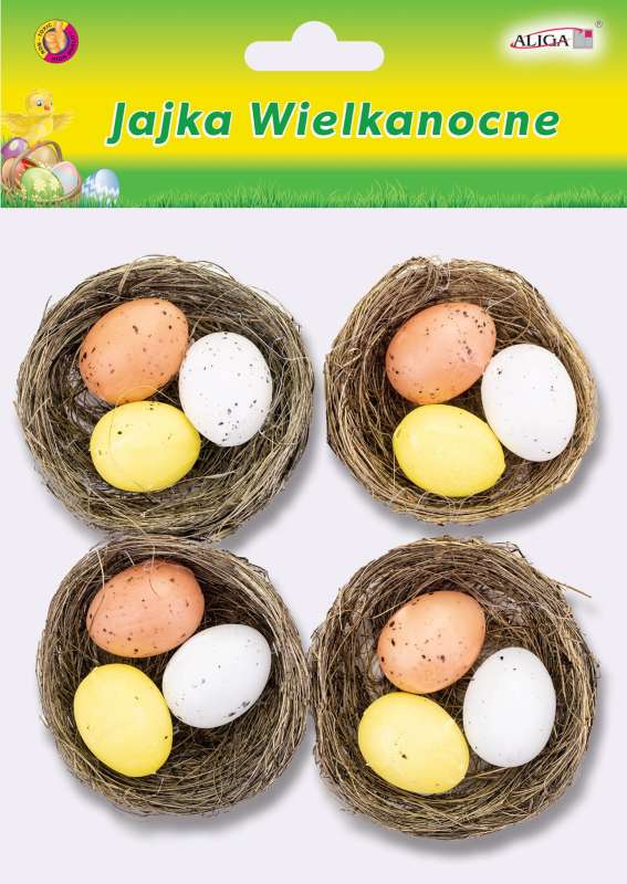 Easter decor - Nests with eggs, 5cm, 4 pcs