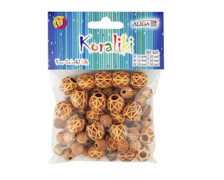 Craft Decor - Wooden Imitation Beads, 60 pcs, mix