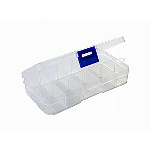 Plastic organizer box with 10 compartments, 13x6.5x2 cm.