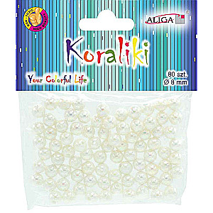 Creative Decor - beads, white, shiny, 8mm, 80 pcs.