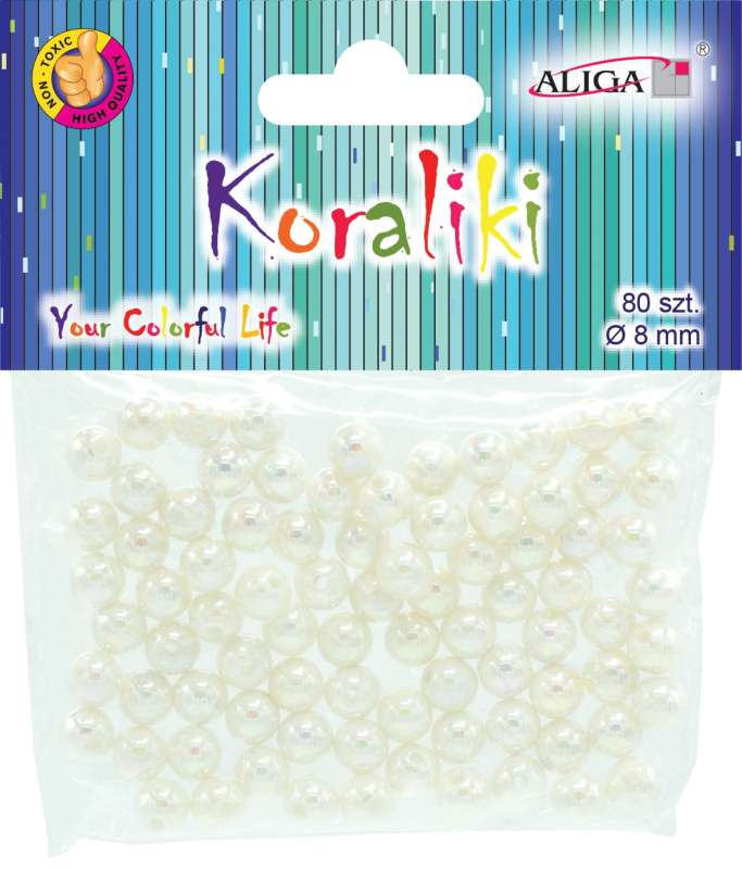 Creative Decor - beads, white, shiny, 8mm, 80 pcs.