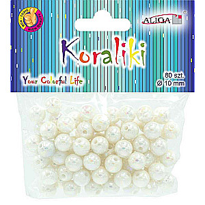Decor for creativity - beads, white, shiny, 10mm, 80 pcs.