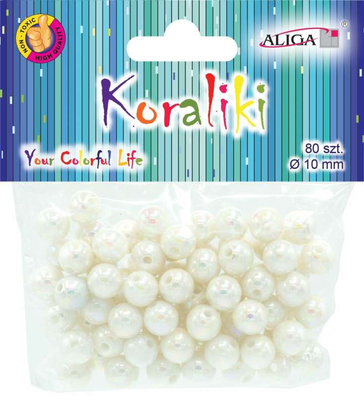Decor for creativity - beads, white, shiny, 10mm, 80 pcs.
