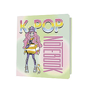 K-POP Notebook girl in full growth, green-pink background
