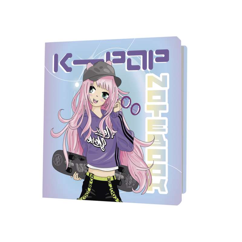 Notebook K-POP girl with a skateboard, blue background