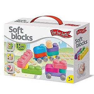 Developmental toy - Soft blocks 15 blocks + 12 wheels