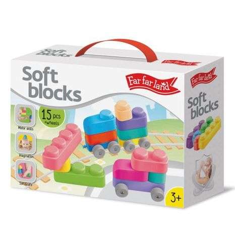 Developmental toy - Soft blocks 15 blocks + 12 wheels