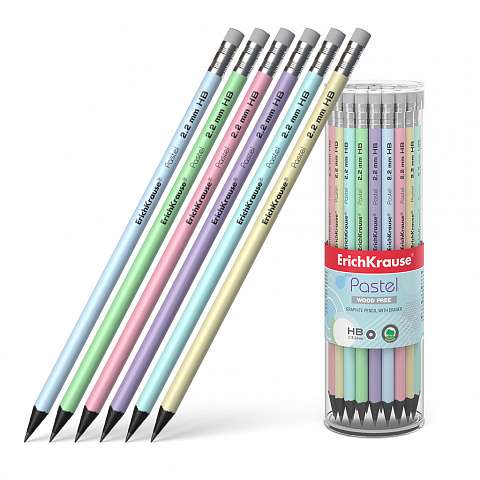 Пластиковый чернографитный круглый карандаш с ластиком ErichKrause® Pastel HB
