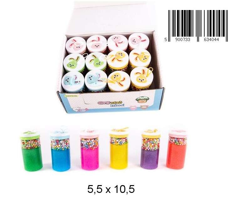 SLIME Jelly Mass Bunny with a Loop, Glittery with Balls 11cm in a Jar Mix