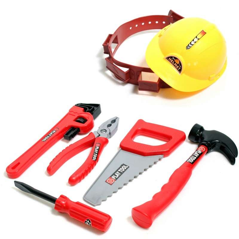 Toy set - Builder's belt with tools and helmet