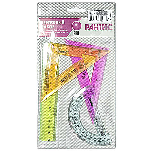 Set of small geometric accessories 2 triangles, ruler, protractor