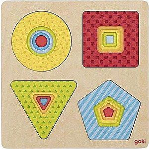 Wooden Puzzle GOKI 5 Levels of Geometric Shapes, 4 Models
