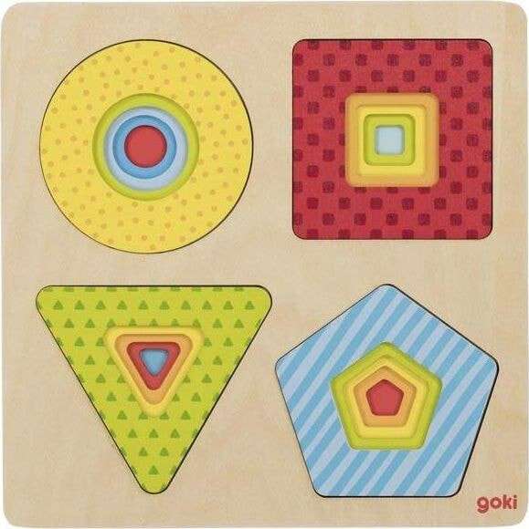 Wooden Puzzle GOKI 5 Levels of Geometric Shapes, 4 Models