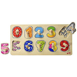 GOKI Wooden Puzzle with Buttons - Numbers from 0-9