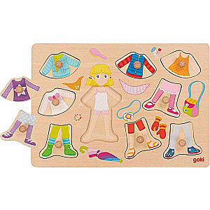 Wooden Puzzle GOKI with Buttons - Doll Wardrobe