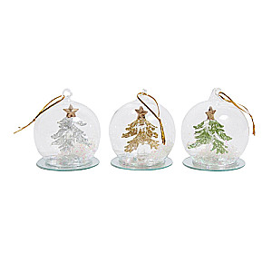 New Year's Decor - Christmas Tree in a Glass Ball with Snow, 4 Mix