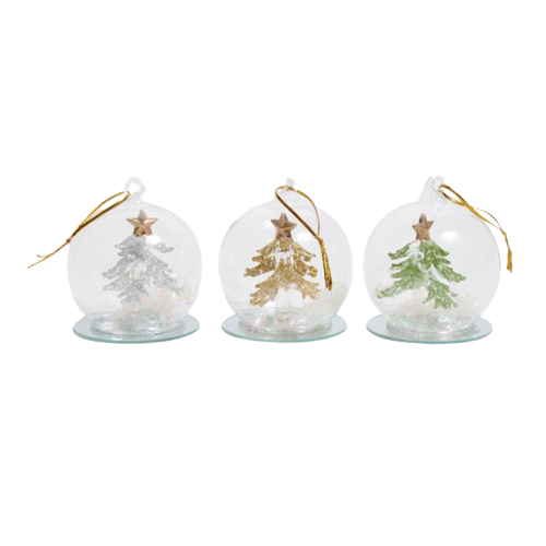 New Year's Decor - Christmas Tree in a Glass Ball with Snow, 4 Mix